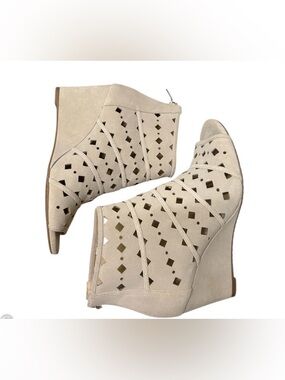 MK Women's Beige Cutout Wedge Booties